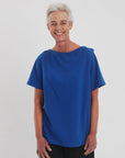 The Shapes United Boat Neck Short Sleeve Top in French Blue_sensory friendly, tag free cotton