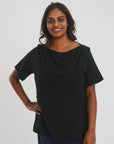 The Shapes United women’s boat neck tee in black_easy-wear minimalist style_The Shapes United