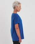 French Blue boat neck tee from side on_soft-touch cotton, inclusive fashion Australia