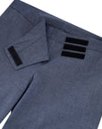 Denim dress pants side view_discreet side-fastening for easy on/off