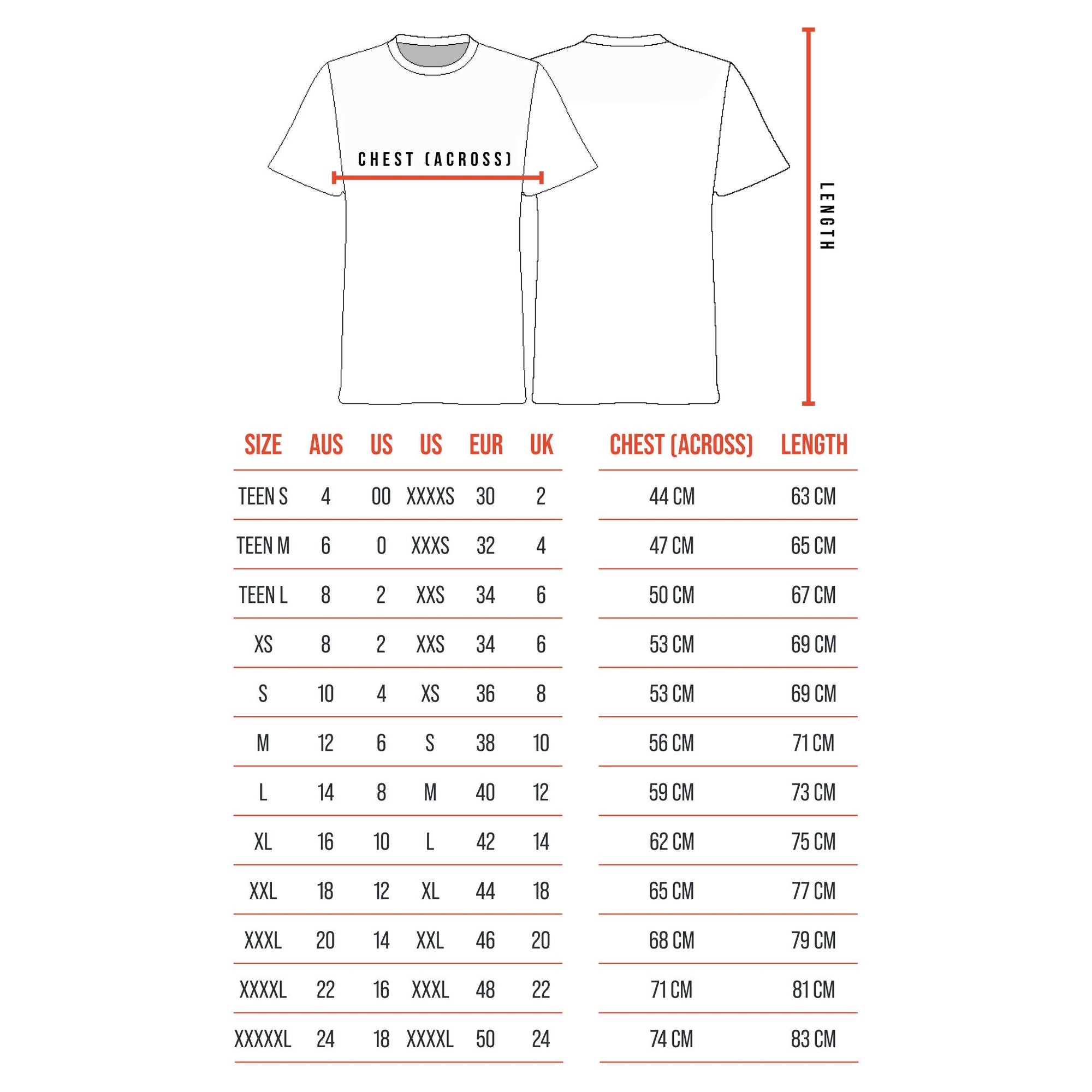 Size Guide - The Comfy T-Shirt - The Shapes United